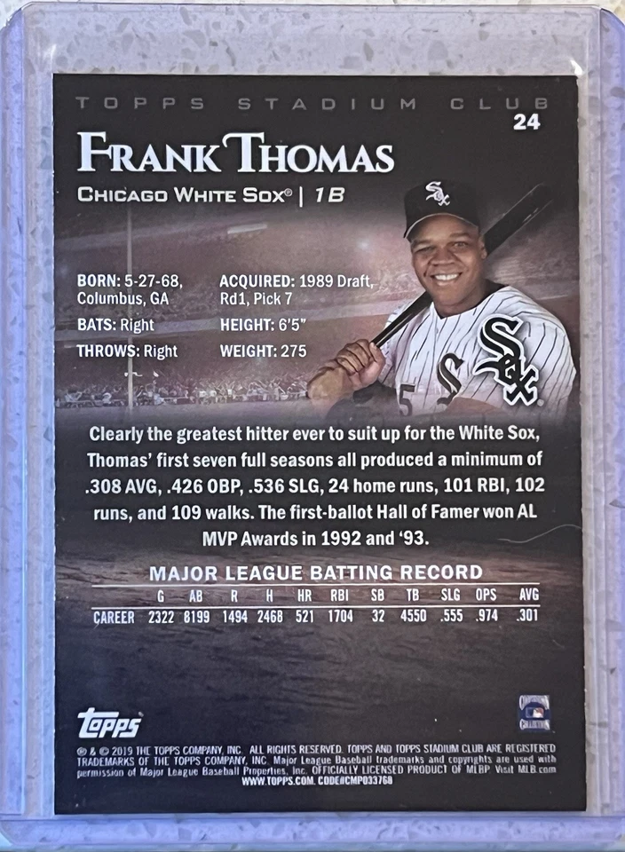 2019 Topps Stadium Club Frank Thomas #24 Chicago White Sox - Image 2 of 2