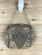 Antique Art Deco Beaded Evening Purse Cream Ornate Glass Beads 1920s READ
