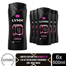 Lynx FIFA Number 10 Shower Gel 3 in 1 Body Hair Face Wash 500ml 6 Pack 6.16 per litre