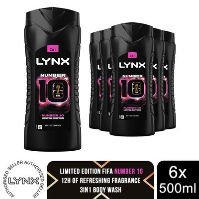 Lynx FIFA Nummer 10 Duschgel 3 in 1 Körperhaar Gesichtswasser 500ml 6er Pack