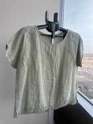 Francesca Bettini Made in Italy Linen Lace Green Blouse M 19C2031