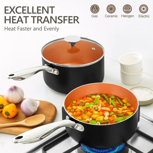 Padella per Salse con Coperchio, Ultra Antiaderente 3 Qt Casseruola con Coperchio, 3 Quart Antiaderente... - Foto 3 di 8