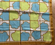 Vtg TOTES Rain Scarf Lime Green Turquoise Puff Clouds Polyester Japan MCM