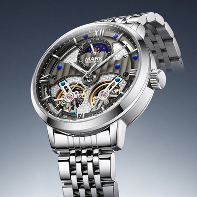 MARK FAIRWHALE Men's Moon Phase Flywheel Tourbillon Automatic Mechanical Watch