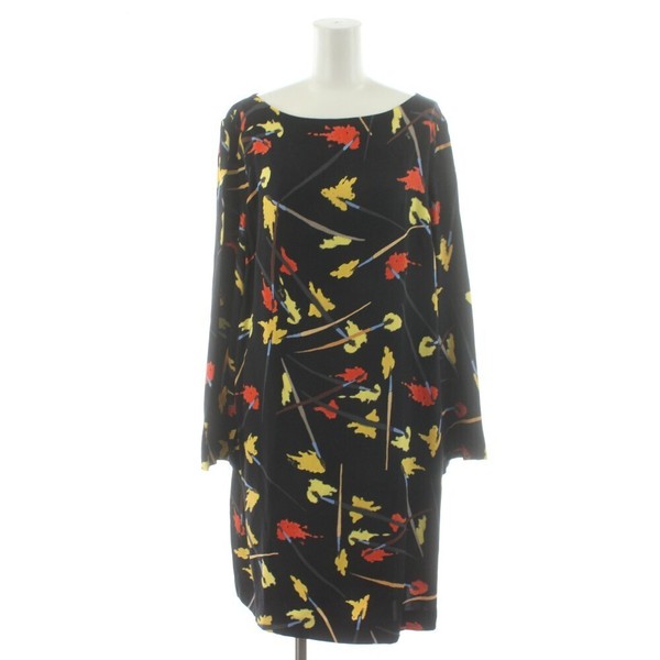 Emilio Pucci Womens Silk Knee Length Shift Dress Black Floral IT 46 Long Sleeve