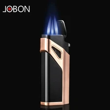 JOBON Metal Butane Gas Lighter Outdoor Windproof Blue Jet Flame 3 Torch Turbo