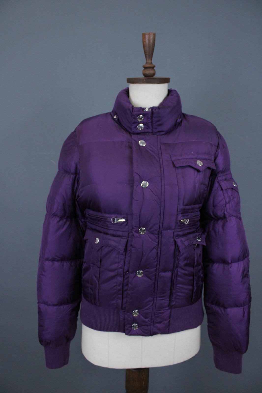 True Religion Purple Button Front Long Sleeve Quilted Puffer Jacket Size L