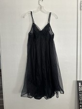 Vintage 1950  s VAN RAALTE DuPont Nylon Semi Sheer Black Nighty Negligee Size 32