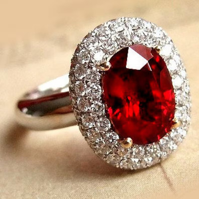 5.50 Ct Oval Cut Natural Red Ruby & Diamond Proposal Ring 14K White Gold