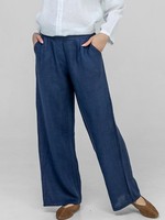 Damen-Leinenhose Mit Weitem Bein