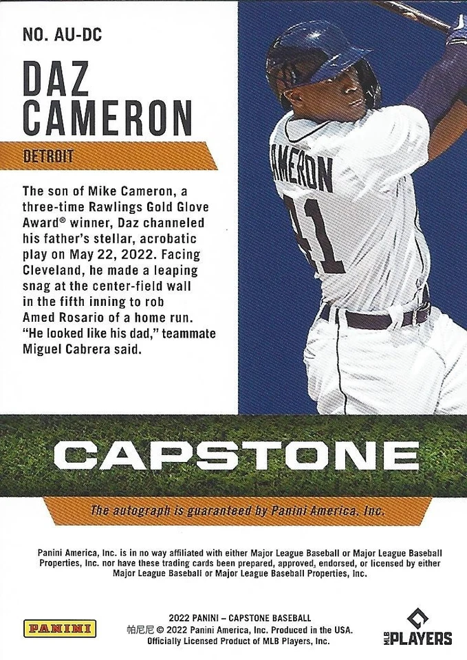 Daz Cameron 2022 Panini Capstone Autographs Card /99 - Image 2 of 2