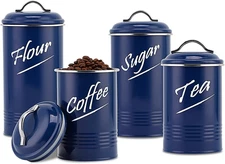 Kitchen Canister Set 4Pc Stainless Steel Airtight Food Storage Jars Navy Blue