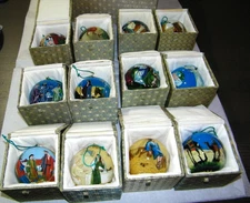 Rare  Pier 1 Li Bien Reverse Inside Hand Painted Glass Ornament Nativity Set 12