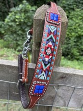 Beaded Western Leather WITHER STRAP with Blin...