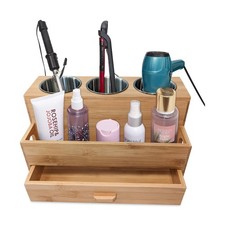 Hair Tool Organizer- Bamboo, Blow Dryer Holder, Bathroom Countertop, Vanity Cadd