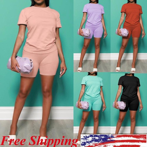 Womens Co-ord Tracksuit T-Shirt Shorts Gym Sport Hot Pants Loungewear  Outfit Set | eBay