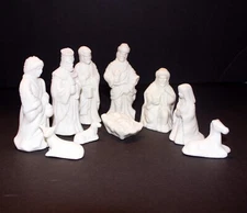 Christmas Nativity Figurines Set of 10 All-White Chalkware Manger Scene Vintage