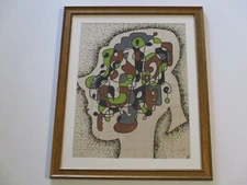Mid Century Modern Painting Drawing Portrait Cubism Modernism Vintage Antique