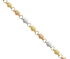NEW 14K TRI COLOR GOLD LIGHT STAMPATO HEART BRACELET