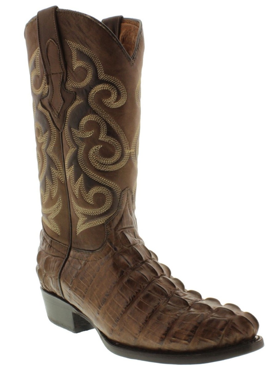 #59 Imitation Boot with Cocodrile Tail Details in Brown Color Cowboy Boot Caiman Tail Brown – Agave Boots main image 4