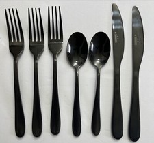Cambride Black Satin Cutlery Replacement Pieces Lot Of 7 Pcs. Spoon Fork Knife