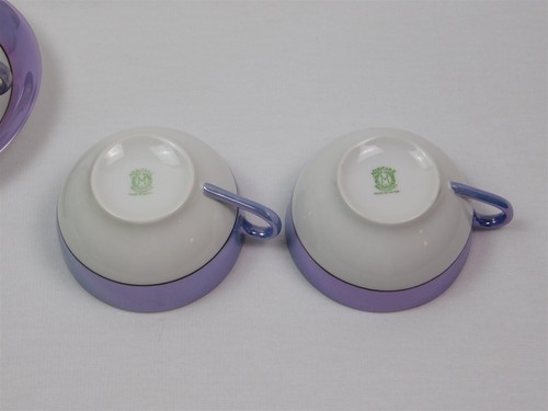 5 Vintage Noritake Blue Lusterware Art Deco Teacup & Saucer Set - Picture 8 of 11