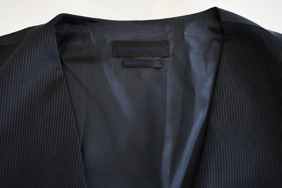 $535 New ALEXANDER MCQUEEN Navy Striped 100% FLEECE WOOL Vest Waistcoat IT-54 L - Image 3 of 4