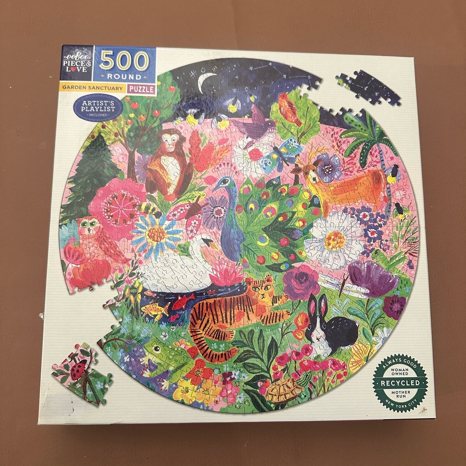 Eeboo 500 Piece Round Puzzle Garden Sanctuary Flowers Floral