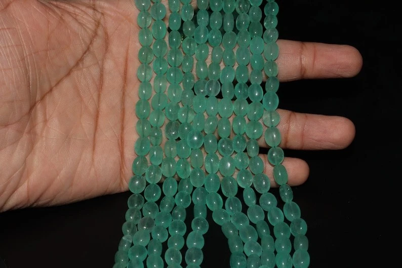 A++ Russischer Emarald Glatt Oval Edelstein 5 Schichten Strang Perlen Elegant... - Bild 4 von 4