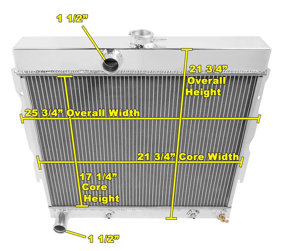 1963 1964 1965 1966 1967-69 Plymouth Fury 3 filas radiador WR (22" núcleo ancho) Foto 3 de 4