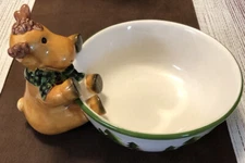 Cute 2005 Harry & David Baby Moose & trees Candy Treat Dish Bowl cabin cottage
