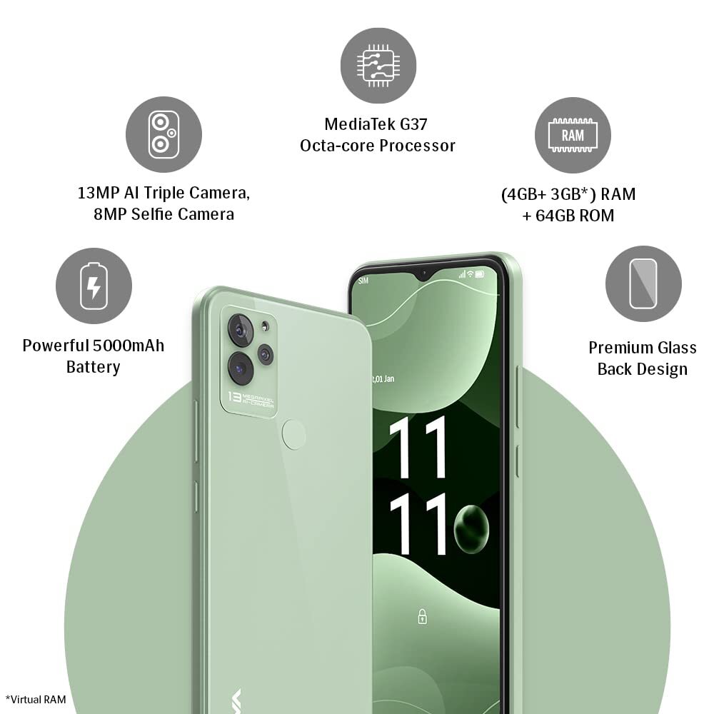 Lava Blaze NXT(Glass Green, 4GB RAM, 64GB Storage)| 2.3 Ghz Octa