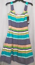 Size 10 Sundress Striped Turquoise Navy Blue Green White Tan Nine West New Tags