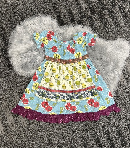 Matilda Jane Paint by Numbers Dress girls 10 Hot Air Balloon Apron Ruffle dress
