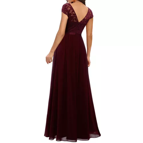 Schickes Damen Spitze Maxi Chiffon Brautjungfer formell Abschlussball Abend Hochzeit Party Kleid - Bild 22 von 34