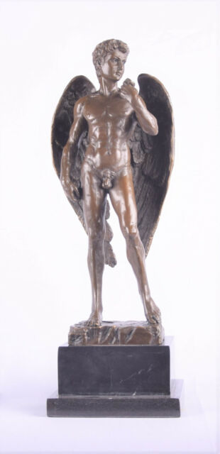 Bronze Skulptur Bronze Statue David mit Flügeln Bronzefigur Höhe: 40 cm
