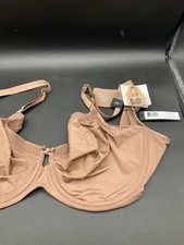 Curvy Couture Unlined Bra 46D Underwire Plunge Silky Smooth Micro Sweet Tea 1361