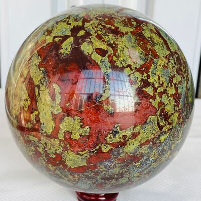 Natural dragon blood stone quartz sphere crystal ball reiki healing 3640G