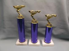 cub scout pinewood derby set of 3 blue columns award marble base