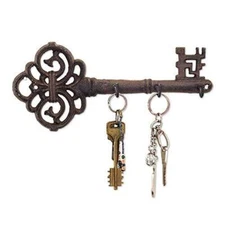 Decorative Wall Mounted Cast Iron Key Holder - Vintage Key with 3 Hooks - Wall