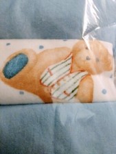 Vintage Teddy Bear White Blue Flannel 30"x40" Receiving Blankets New Sealed