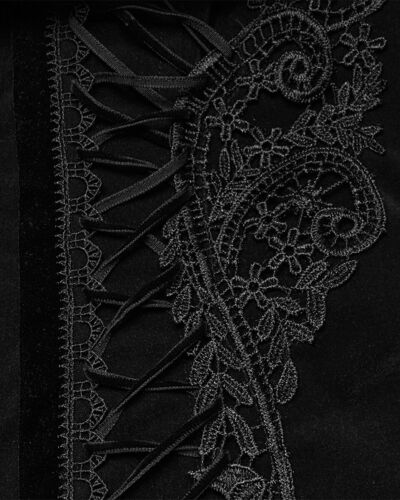 Punk Rave Womens Gothic Velvet & Lace Riding Jacket - Black - Picture 10 of 13
