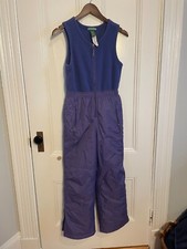 L.L. Bean Snow Ski Bibs Youth 12 Blue Purple Fleece Bibs Boys Girls Kids Youth