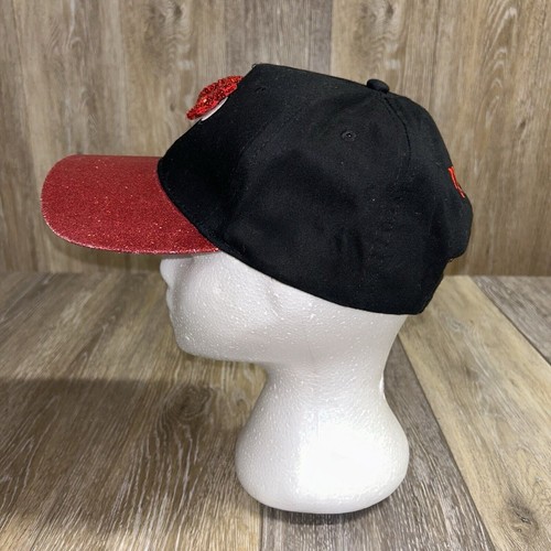 Disney Womens Minnie Mouse Black Baseball Cap Hat 3D Bow Red Glitter Rim - Picture 7 of 11