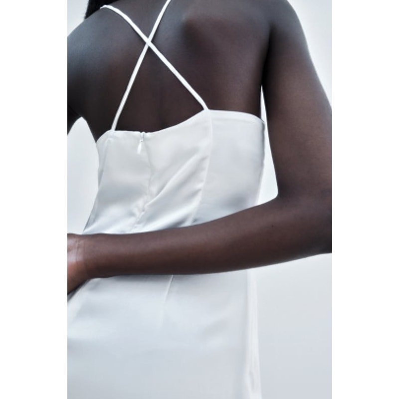 Zara White Satin Effect Spaghetti Strap Maxi / Midi Dress with Slit Size Small image 4