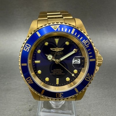 Invicta Pro Diver Watch Men 40mm Blue Dial Gold Tone Date Round 8930 Automatic