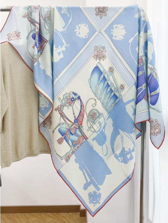 70% Cashmere 30% Silk Shawl Blue car Print Neckerchief 53'' Bandana Scarf Wrap