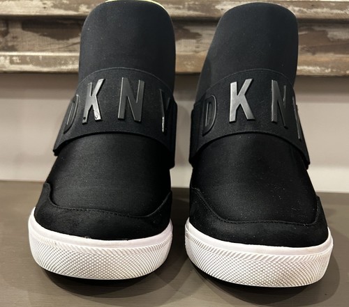 DKNY Womens Black Scuba Slip On Sneaker Hidden Wedge Heel Ankle Boot Size 7.5M - Picture 6 of 9