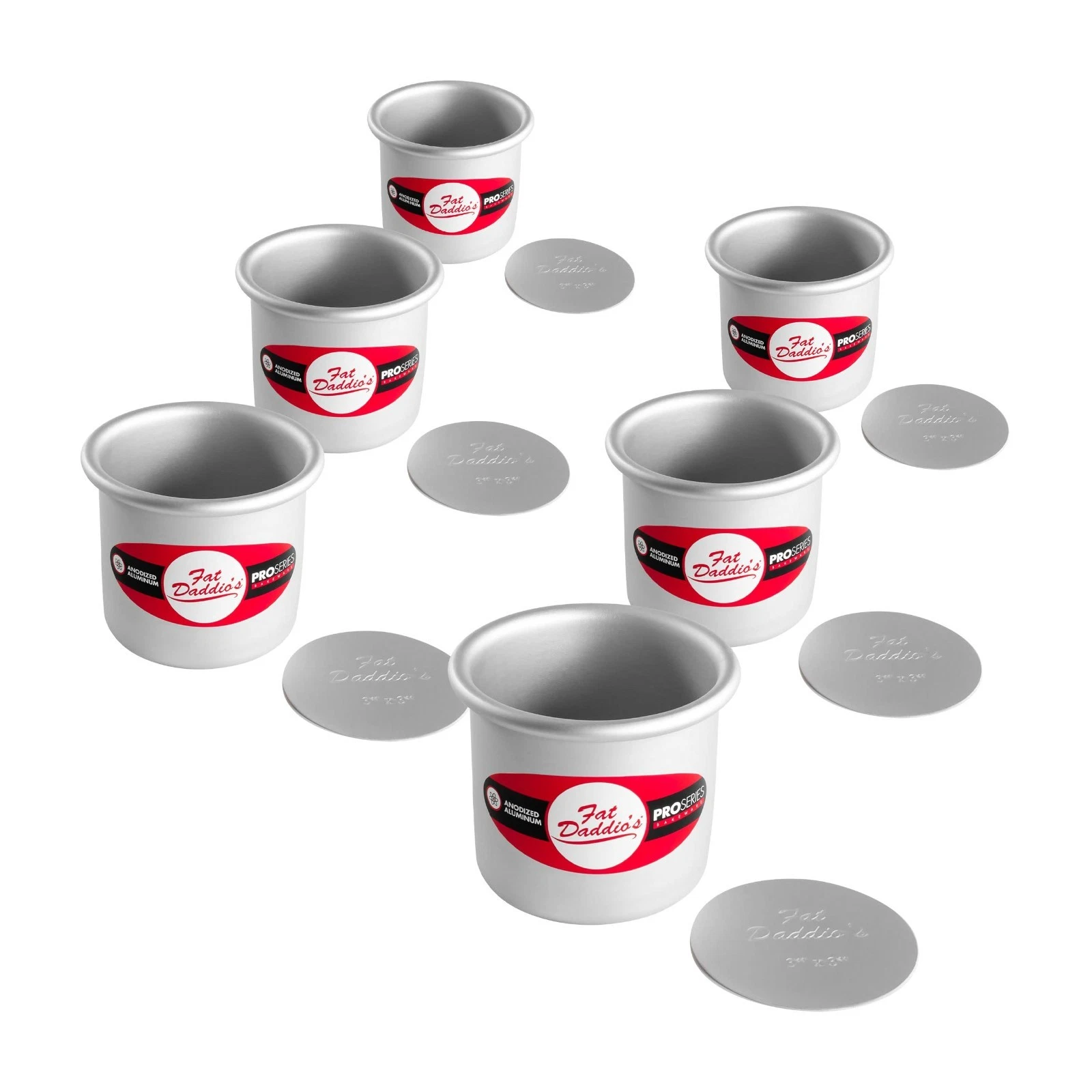Anodized Aluminum Round Cheesecake Pans Set - 6 Piece, 3x3 Inch Bakeware