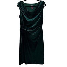 Vince Camuto Sheath Dress Women's 10 Green Velvet Bodycon Sleeveless